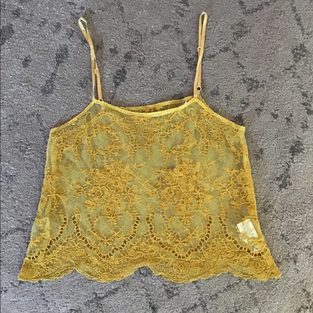 Mustard yellow lace crop top